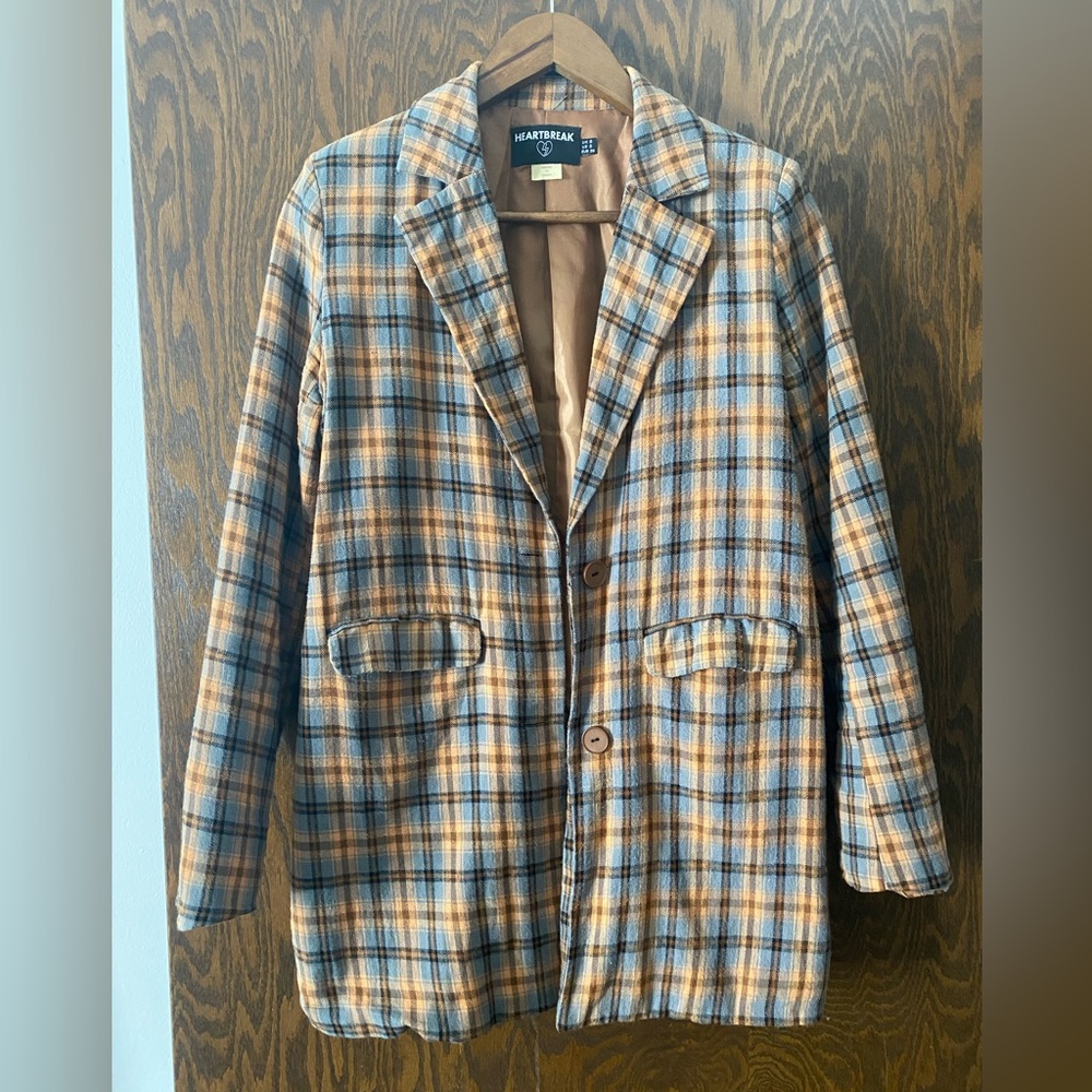 Plaid Women's Blazer in Blue and Tan